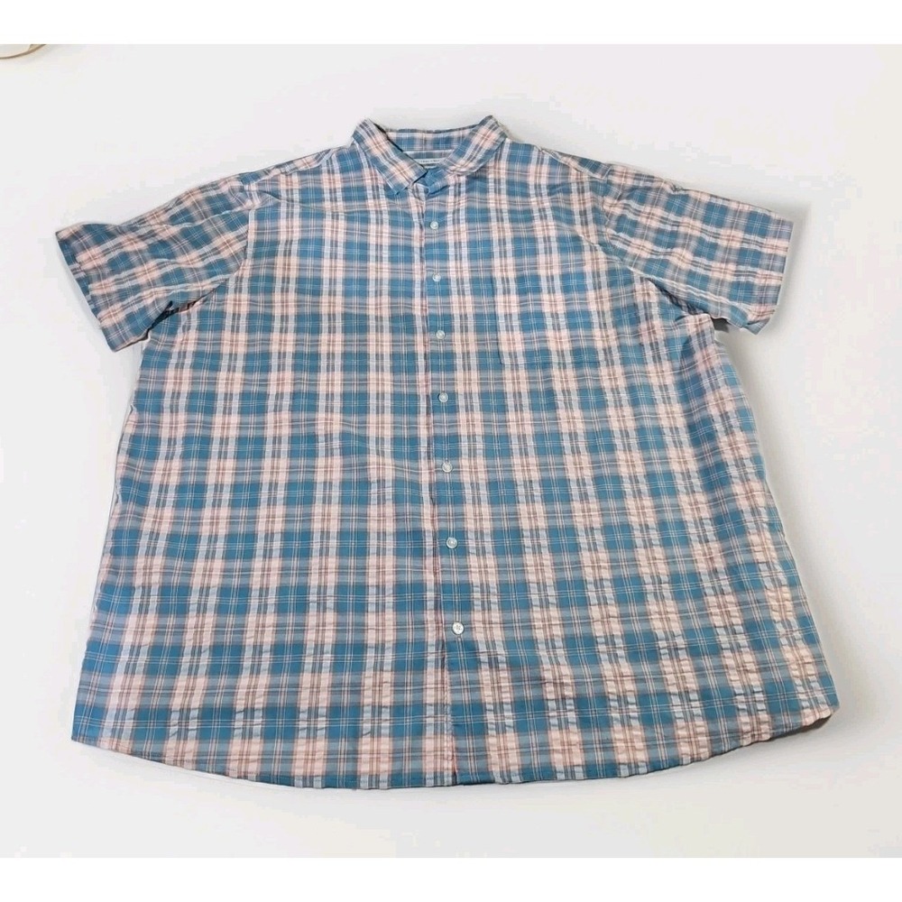 Oak Hill Button Down Shirt Mens 1XL Blue Orange Plaid Short Sleeve Cool & Dry